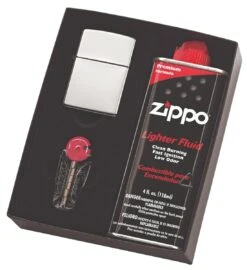 Zippo - Polished Chrome Lighter, Fluid & Flint Pack