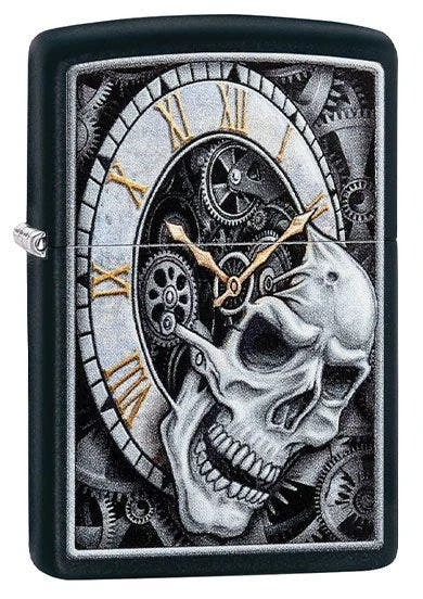 Zippo - Skull Clock Black Matte 3 Zippo - Skull Clock Black Matte