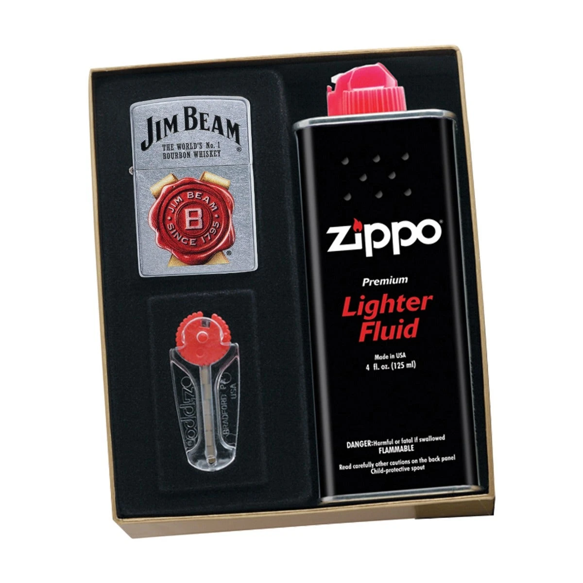 Zippo - Jim Beam Street Chrome Lighter, Fluid & Flint Pack 3 Zippo - Jim Beam Street Chrome Lighter, Fluid & Flint Pack