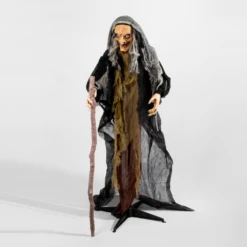 Animated Standing Witch With Walking Stick 160cm