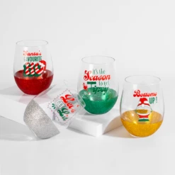 Cheap T-Shirt Store 20 Christmas Stemless Glitter Wine Glasses 4Pack